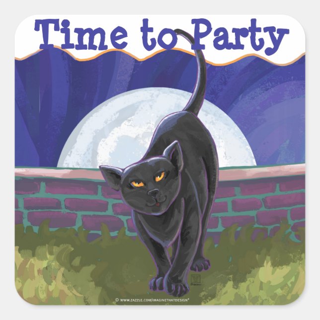 Black Cat Party Centre Square Sticker (Front)