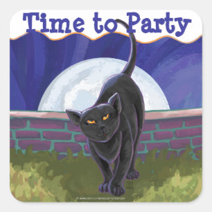 Black Cat Party Centre Square Sticker