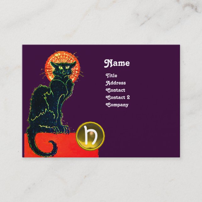 BLACK CAT PARTY MONOGRAM BUSINESS CARD (Front)