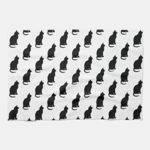 Black Cat Pattern Cats Texture White Background Tea Towel