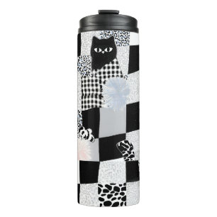Black Cat Pattern Gingham Mixed Checkered Cheetah Thermal Tumbler