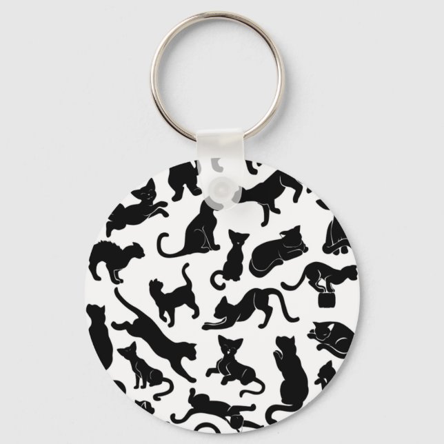 Black Cat Pattern Key Ring (Front)