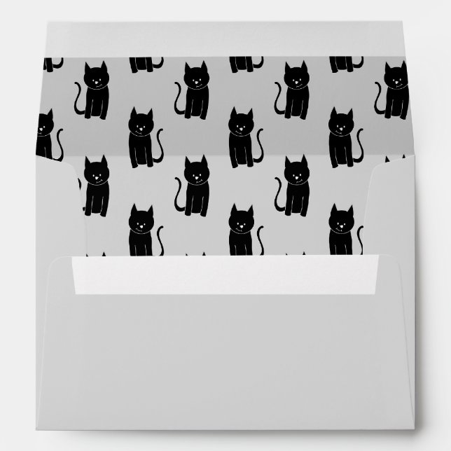 Black Cat Pattern on Light Grey. Envelope (Back (Bottom))