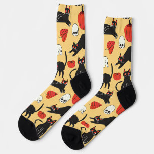 black cat pattern socks