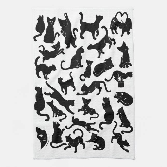 Black Cat Pattern Tea Towel (Vertical)
