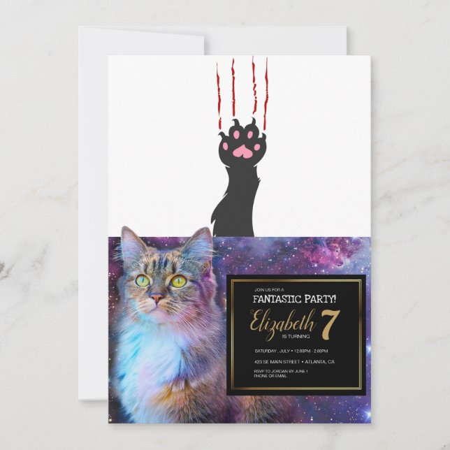 Black cat paw print - Choose background colour Invitation (Front)