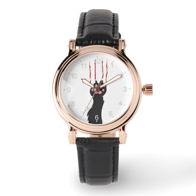 Black cat paw print - Choose background colour Watch (Front)
