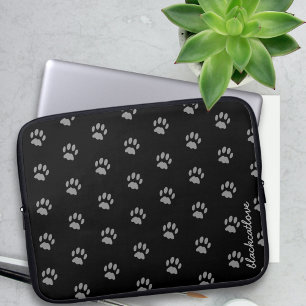 Black Cat Paw Print Pattern Laptop Sleeve