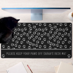 Black Cat Paw Print Pattern Personalized Desk Mat