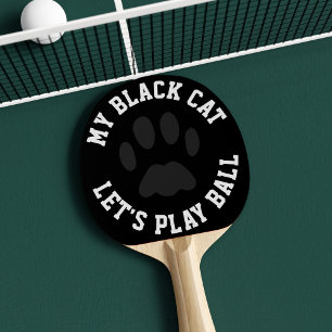 Black Cat Paw Print Ping Pong Paddle