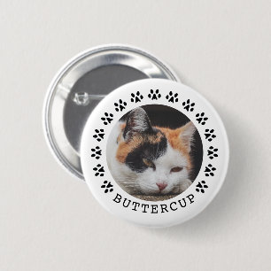 Black Cat Paw Prints Frame Pet Photo 6 Cm Round Badge