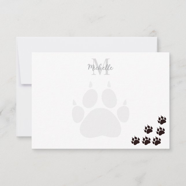 Black Cat Paw Prints Monogram Personalized  Card (Front)