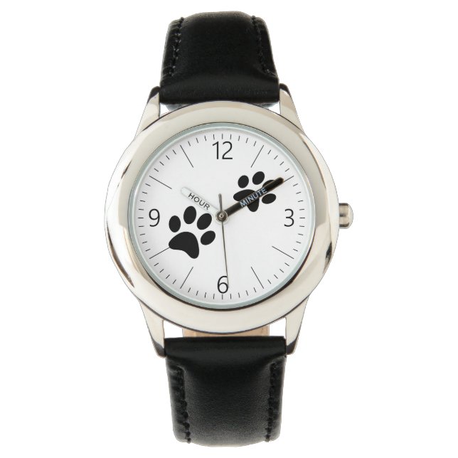 Black cat paw prints on white watch (Front)