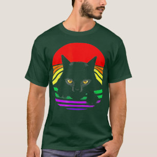 Black Cat Paws LGBT Bright Rainbow T-Shirt