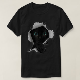 Black Cat Peek Through Design T-Shirt