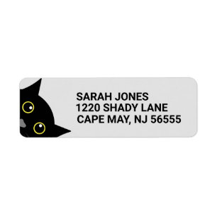 BLACK CAT PEEKING ART Return Address Labels