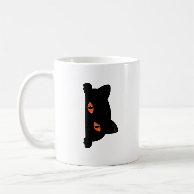 Black Cat Peeking  Coffee Mug (Left)