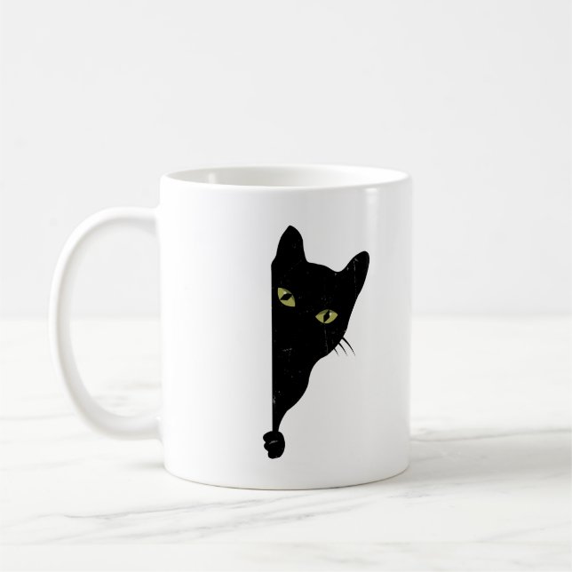 Black Cat Peeking  Coffee Mug (Left)