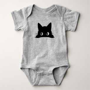 Black Cat Peeking Cute Halloween Fall Autumn Cat Baby Bodysuit