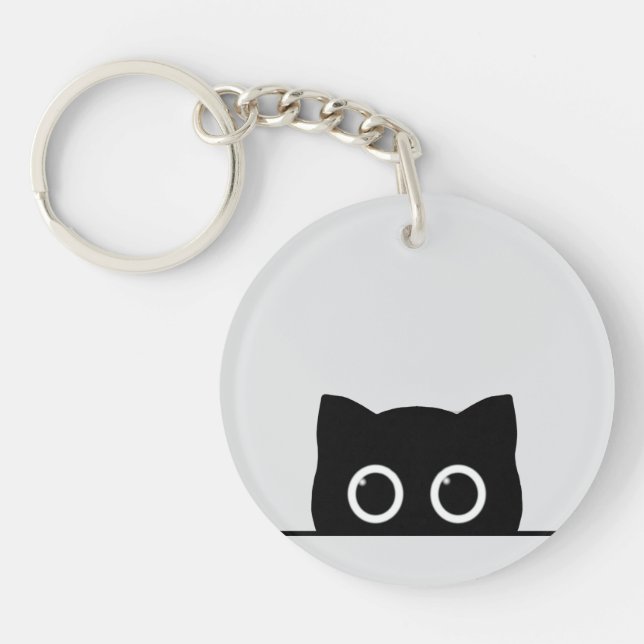 Black Cat Peeking Keychain (Front)