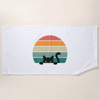 Black Cat Peeking Sunset Vintage 3 Beach Towel