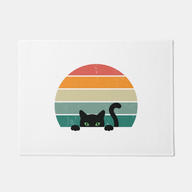 Black Cat Peeking Sunset Vintage    3 Doormat (Front)