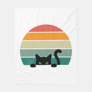 Black Cat Peeking Sunset Vintage 3 Fleece Blanket