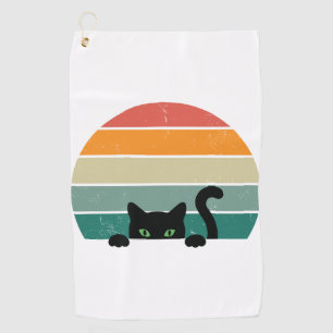 Black Cat Peeking Sunset Vintage 3 Golf Towel