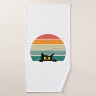 Black Cat Peeking Sunset Vintage    4 Bath Towel