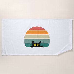 Black Cat Peeking Sunset Vintage 4 Beach Towel