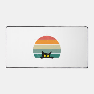 Black Cat Peeking Sunset Vintage 4 Desk Mat