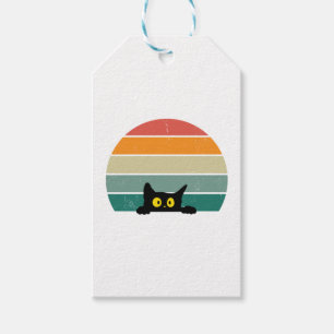 Black Cat Peeking Sunset Vintage 4 Gift Tags