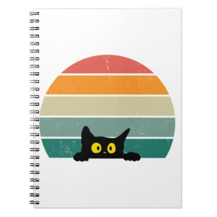 Black Cat Peeking Sunset Vintage    4 Notebook