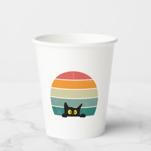 Black Cat Peeking Sunset Vintage 4 Paper Cups