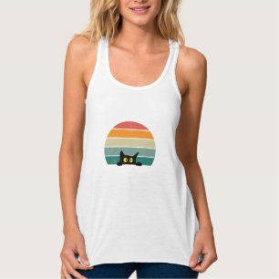 Black Cat Peeking Sunset Vintage 4 Singlet