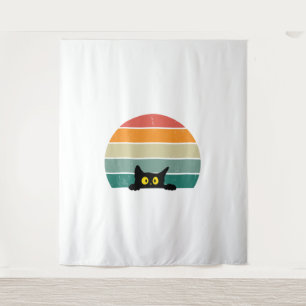 Black Cat Peeking Sunset Vintage    4 Tapestry