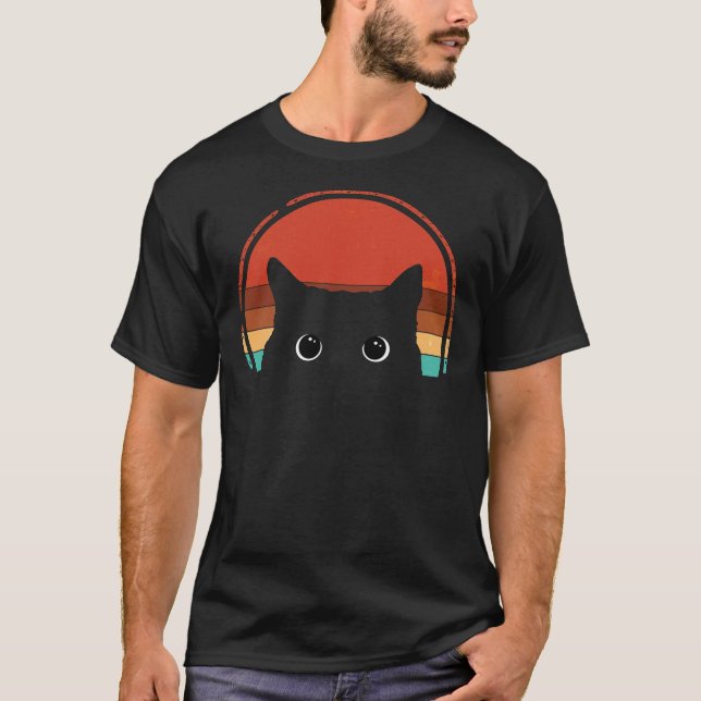 Black Cat Peeking Sunset Vintage Essential T-Shirt (Front)