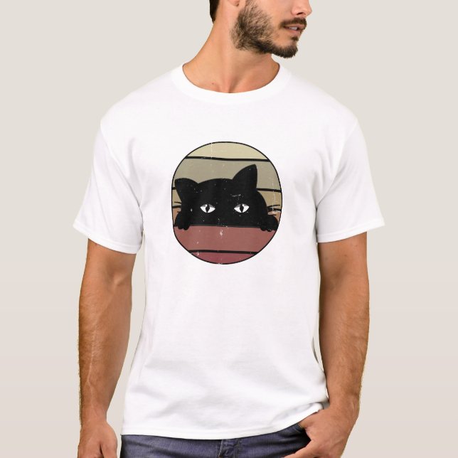 Black Cat Peeking  T-Shirt (Front)