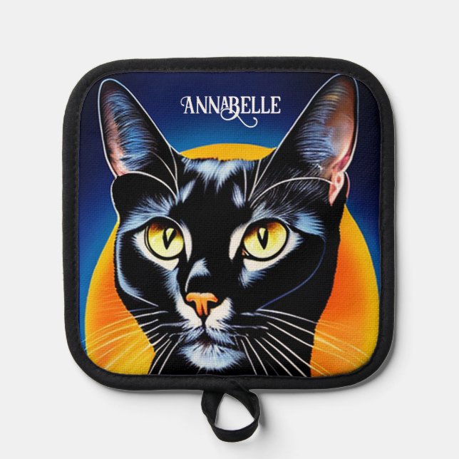 Black Cat Personalise Pot Holder (Front)
