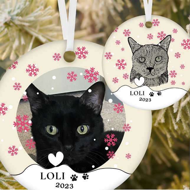 Black Cat Personalised Hand Drawing Ceramic Tree Decoration (Creator Uploaded)