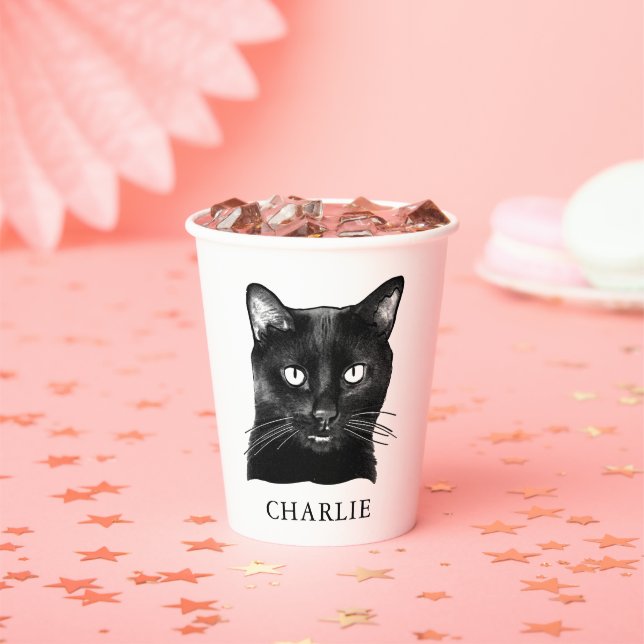 Black Cat Personalised Hand Drawing Paper Cups (Insitu)