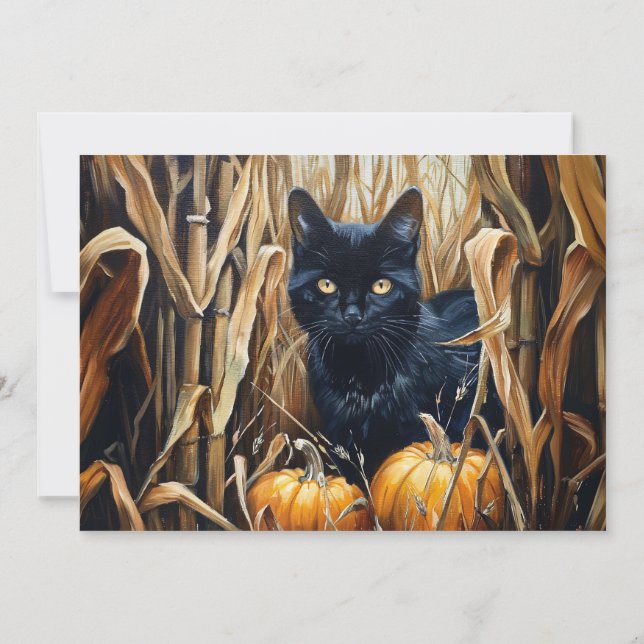 Black Cat Personalised Name Autumn Card (Back)