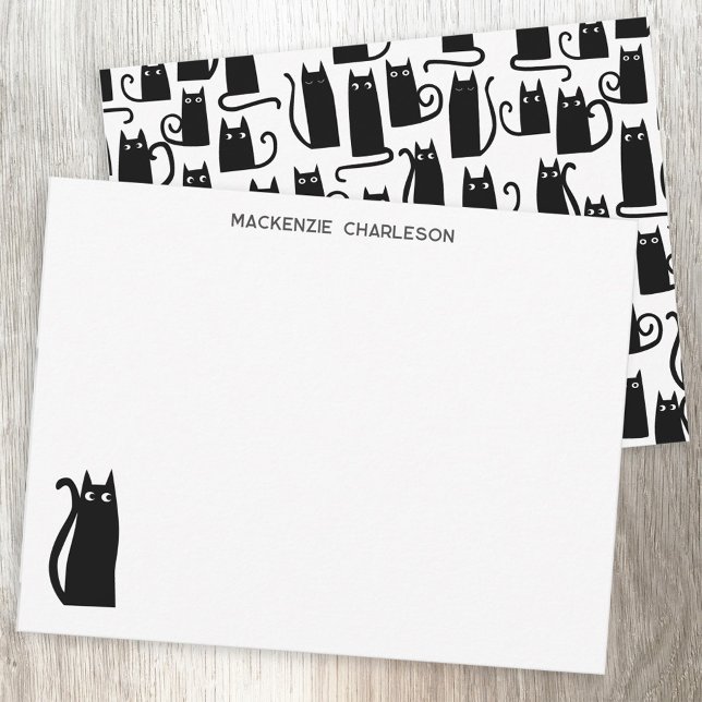 Black Cat Personalised Stationery Card (Fun personalized custom name black cat notecard)