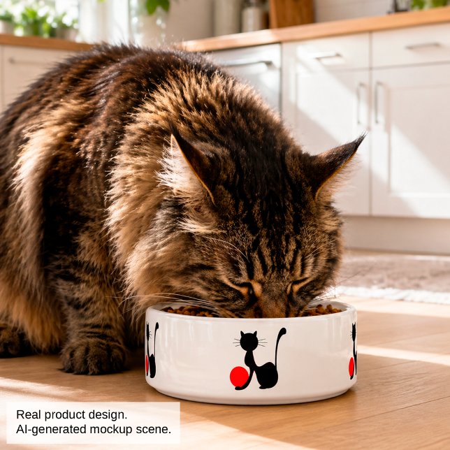 Black Cat Pet Bowl Cute Cat Lover Feeding Dish (Creator Uploaded)