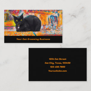 Black Cat Pet Grooming Colorful Business Card