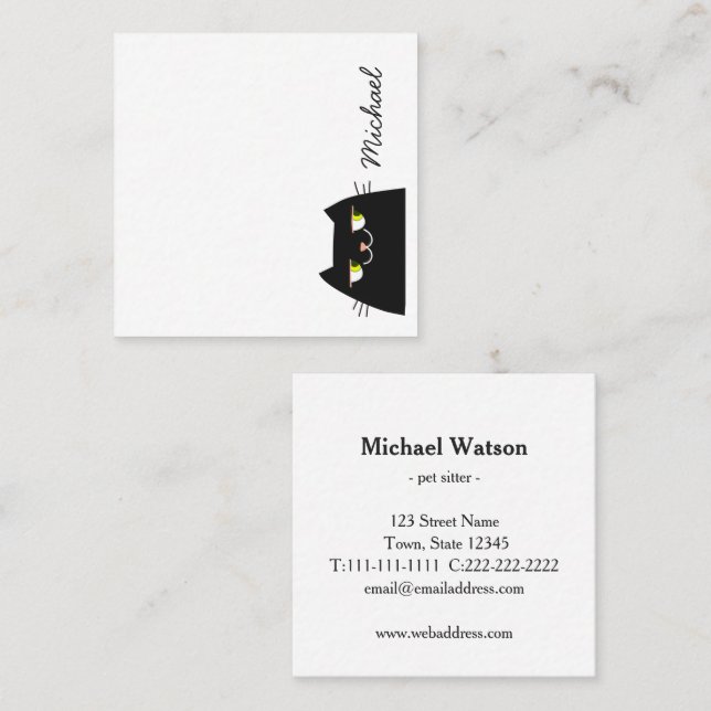 Black Cat Pet Sitter Business Card Cute (Front/Back)