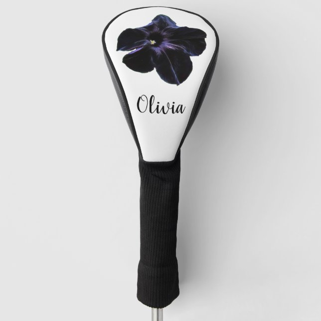 Black Cat Petunia Personalised Golf Head Cover (Front)