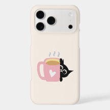 Black Cat Phone Case Holding Pink Heart Mug