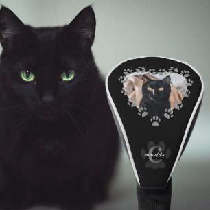 Black Cat Photo Paw Print Heart Golf Head Cover