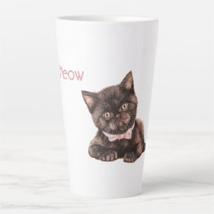 Black Cat Pink Bow Latte Mug